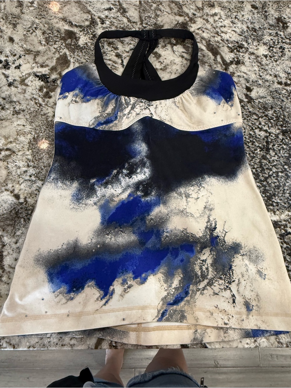 lululemon athletica Blue, Black and Cream Abstract Halter Tank